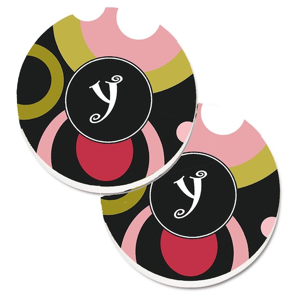 Carolines Treasures Letter Y Monogram Retro in Black Set of 2 Cup Holder Car Coaster AM1001-YCARC - main